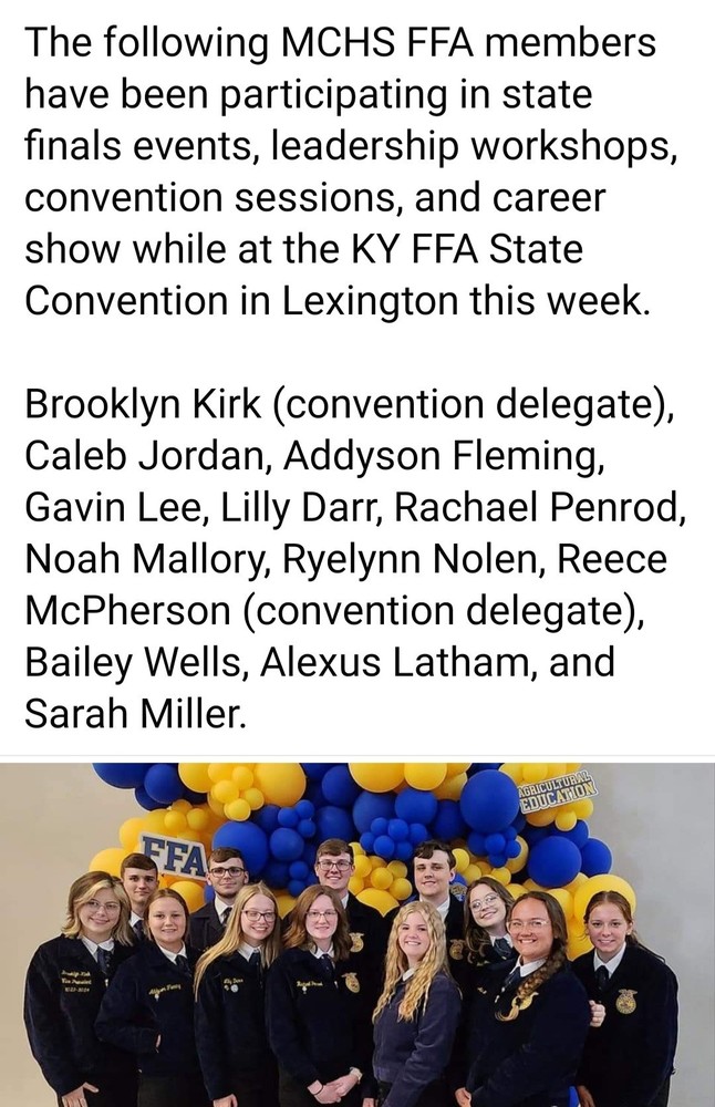 FFA State Competition Results are in Muhlenberg County High